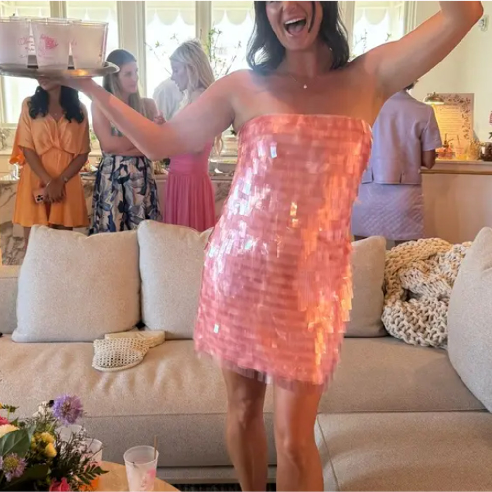 Badgley Mischka Pink Sequin Mini Slip Dress SIZE 8 Cocktail Party Designer $500 - Picture 10 of 15